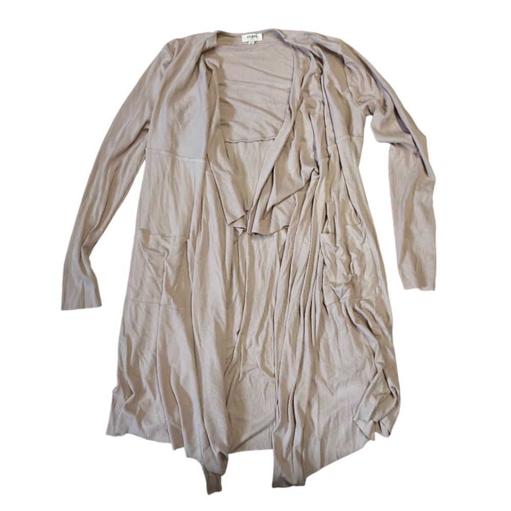 Umgee Duster Cardigan Ribbed Knit Open Front‎ Pockets Casual Tan Size M